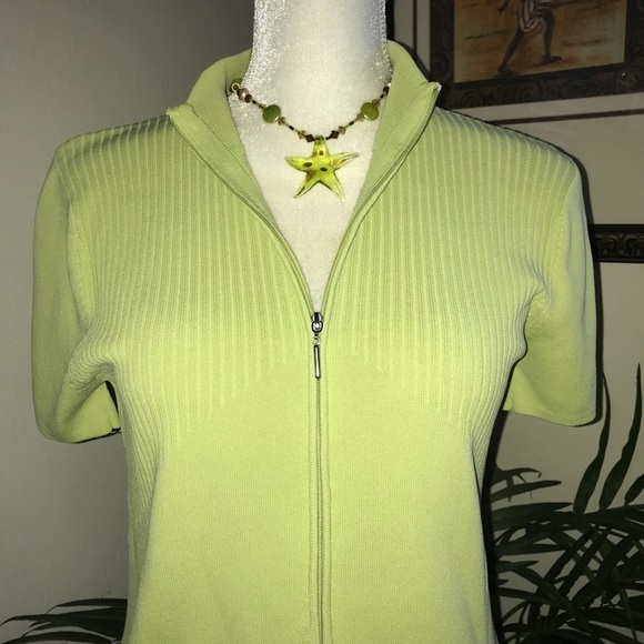 2/$20 Carducci StretchKnit Short Sleeve Zipper Front Top - Picture 2 of 7